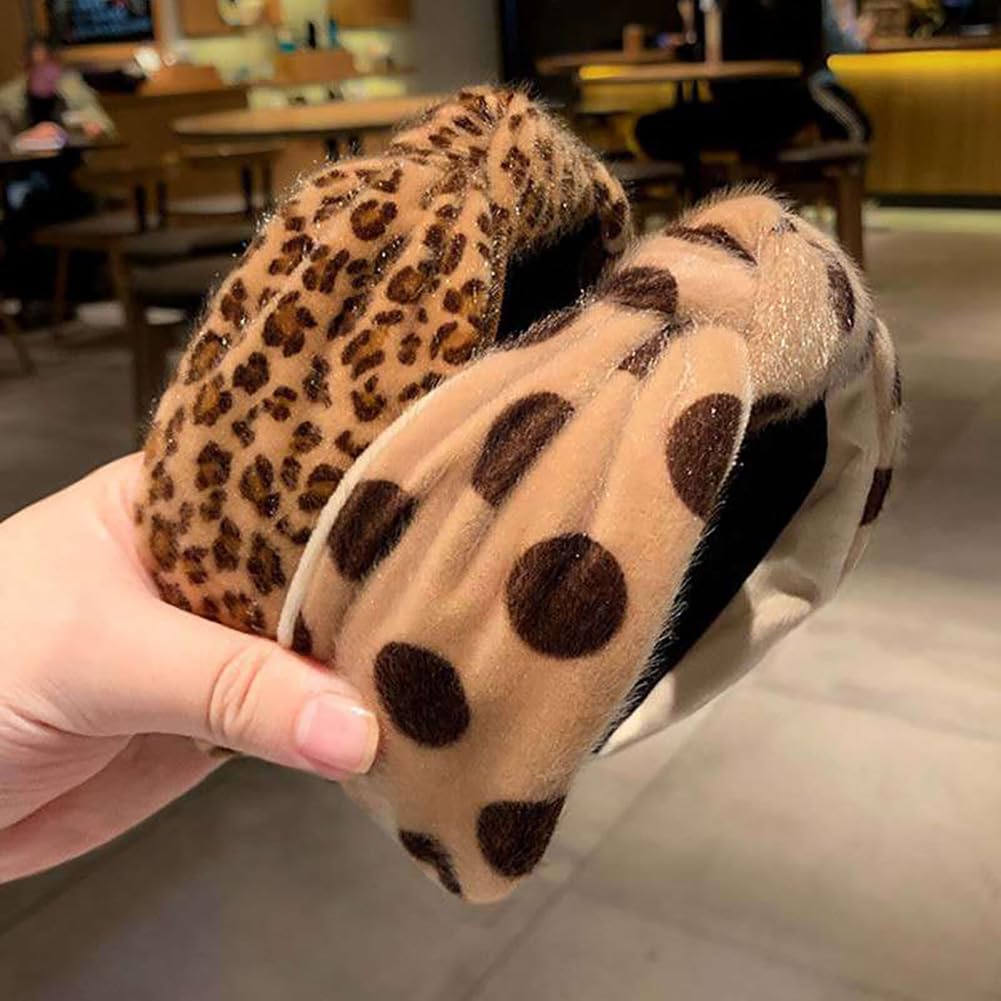 Pmnzdy Leopar desenli pelüş saç bandı, tatlı noktalar, saç bandı, geniş, kaymaz, kenar, düğümlü saç bandı, şık hayvan desenli, kadınlar ve kızlar için saç takısı, 6#