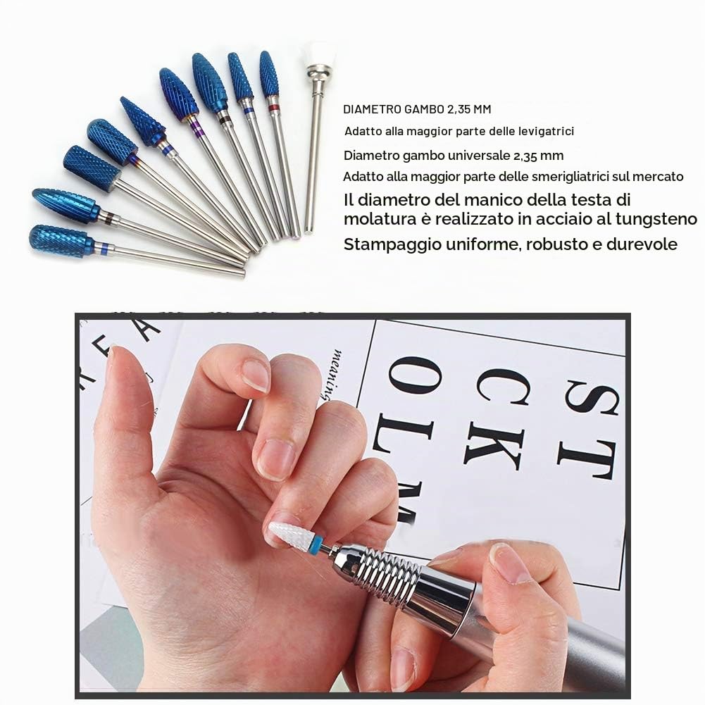 10pcs Fresa per Unghie Professionale, Cuticole Remover Set di Punte per Smerigliatura di Nail Art per Unghie Morte Rimozione Punte Trapano per Unghie Levigatura Set di Punte per Lucidatura Set
