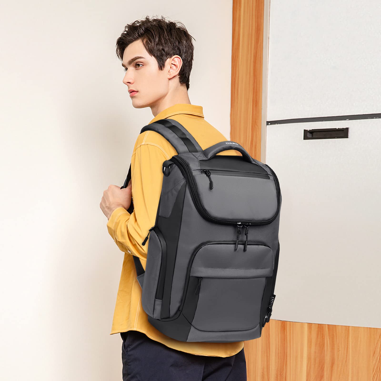 VARLIVOO Uomo Zaino 15.6" Laptop Zainetto Alta Capacità Borse Lavoro Viaggio Scuola Università Campeggio Antifurto Zaino Impermeabile Polyester Grigio