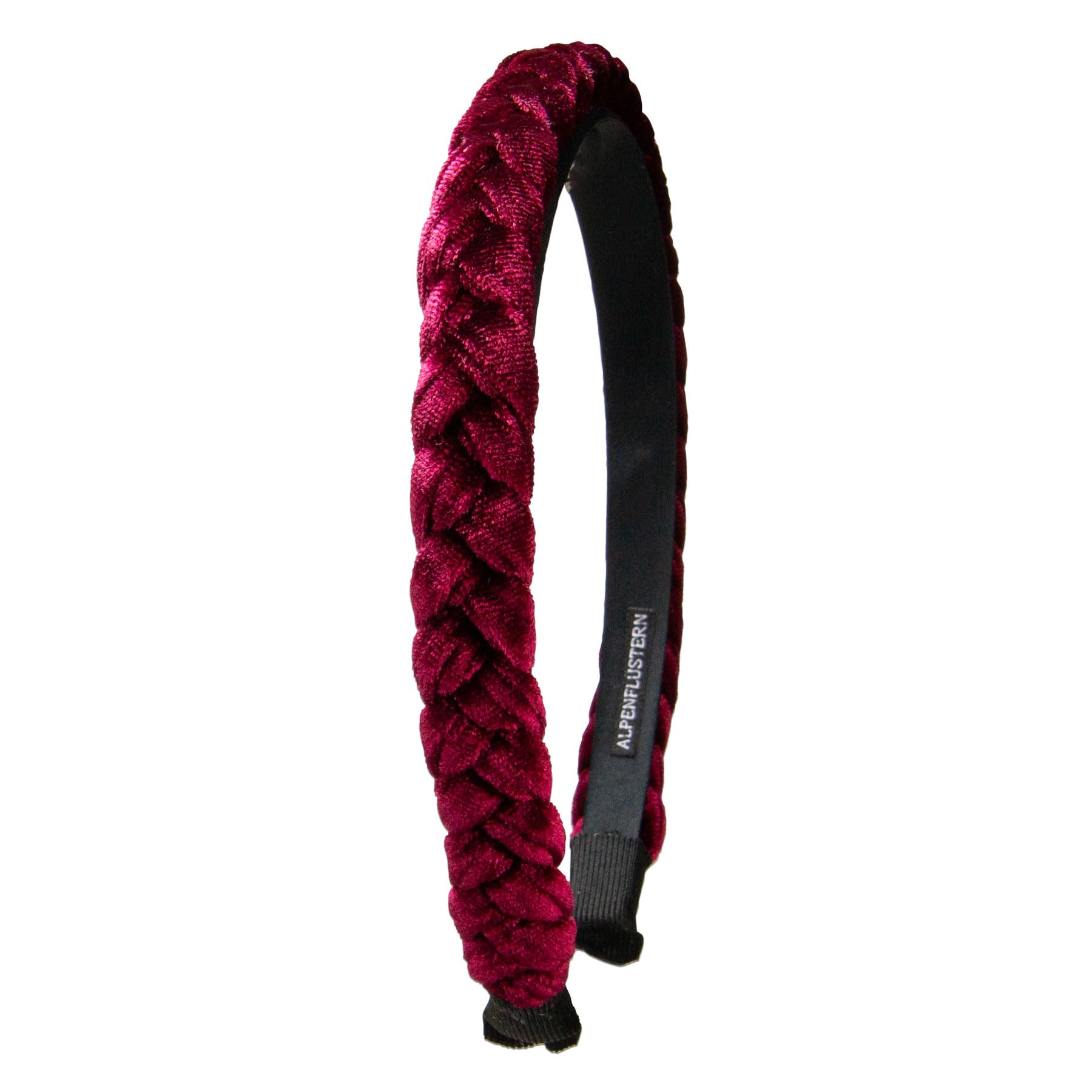 Alpenflüstern Trachten-Haarreif Samt Flechtoptik schmal - Damen Haarschmuck rutschfest, Haarband geflochten fürs Dirndl (dunkelrot-bordeaux) ADV160