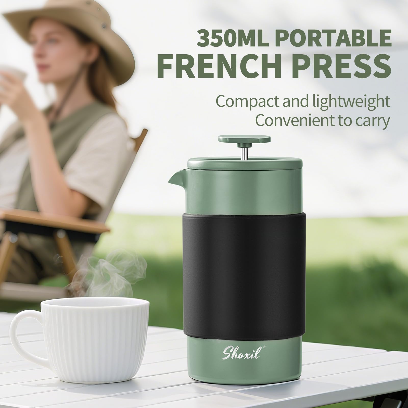 French Press Thermo – 350ml Stainless Steel Coffee Press, 2 Cup Cafetiere for Ground Coffee, Portable French Press