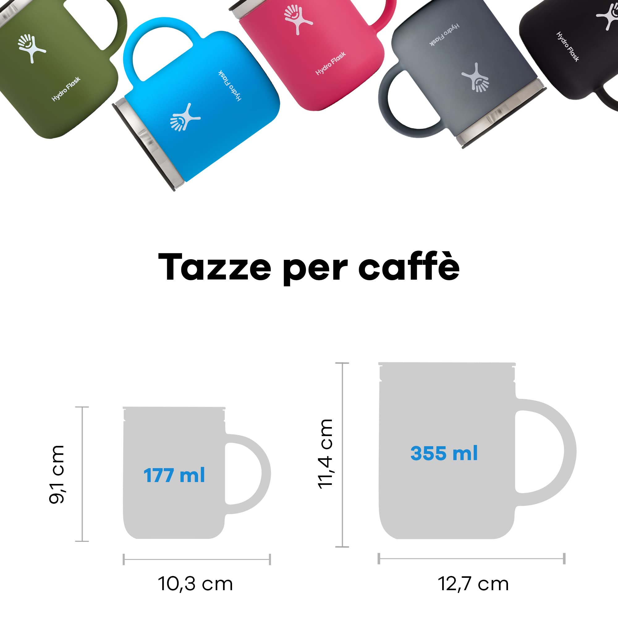 HYDRO FLASK - Tazza per caffè da viaggio da 177 ml - Tazza da viaggio in acciaio inossidabile con isolamento sottovuoto, con manico e coperchio a pressione - Senza BPA - Black