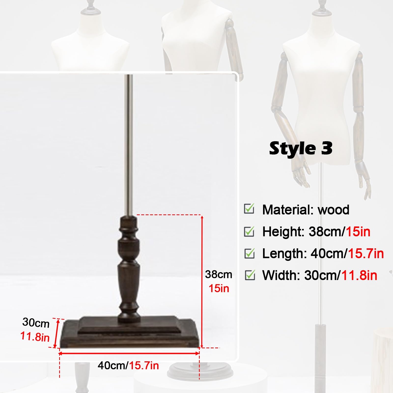 Manichino, Torso Maschile Regolabile da 57-72 Pollici con Testa e Base in Legno - Perfetto per la Vendita al Dettaglio di Abbigliamento, Sartoria ed Esposizione (Base Stile 3)