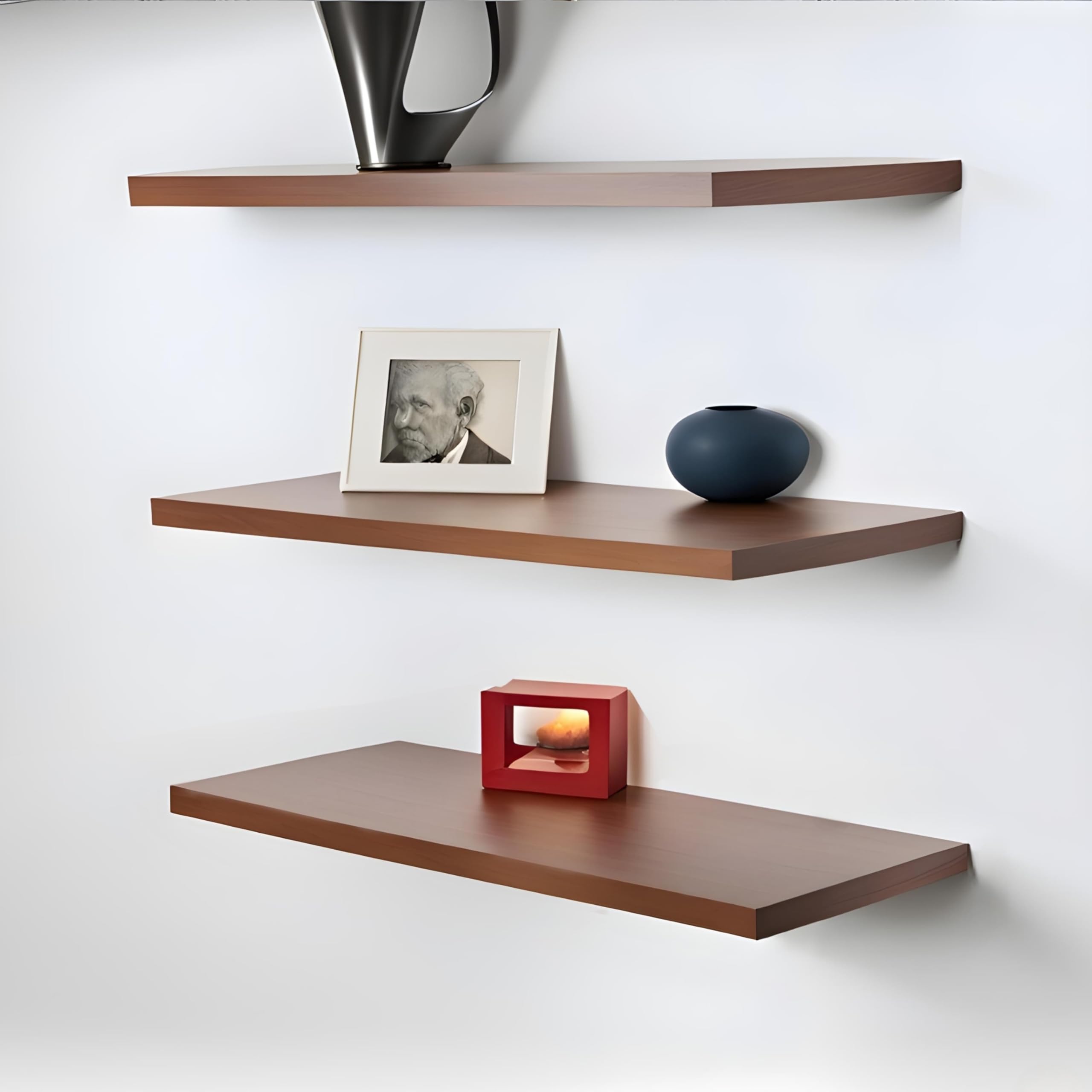 Dime Store Wall Mounted Wall Shelves Floating Shelf for Living Room Bedroom Storage Shelf for Home Decor Items (Set of 3, Black) (Brown)