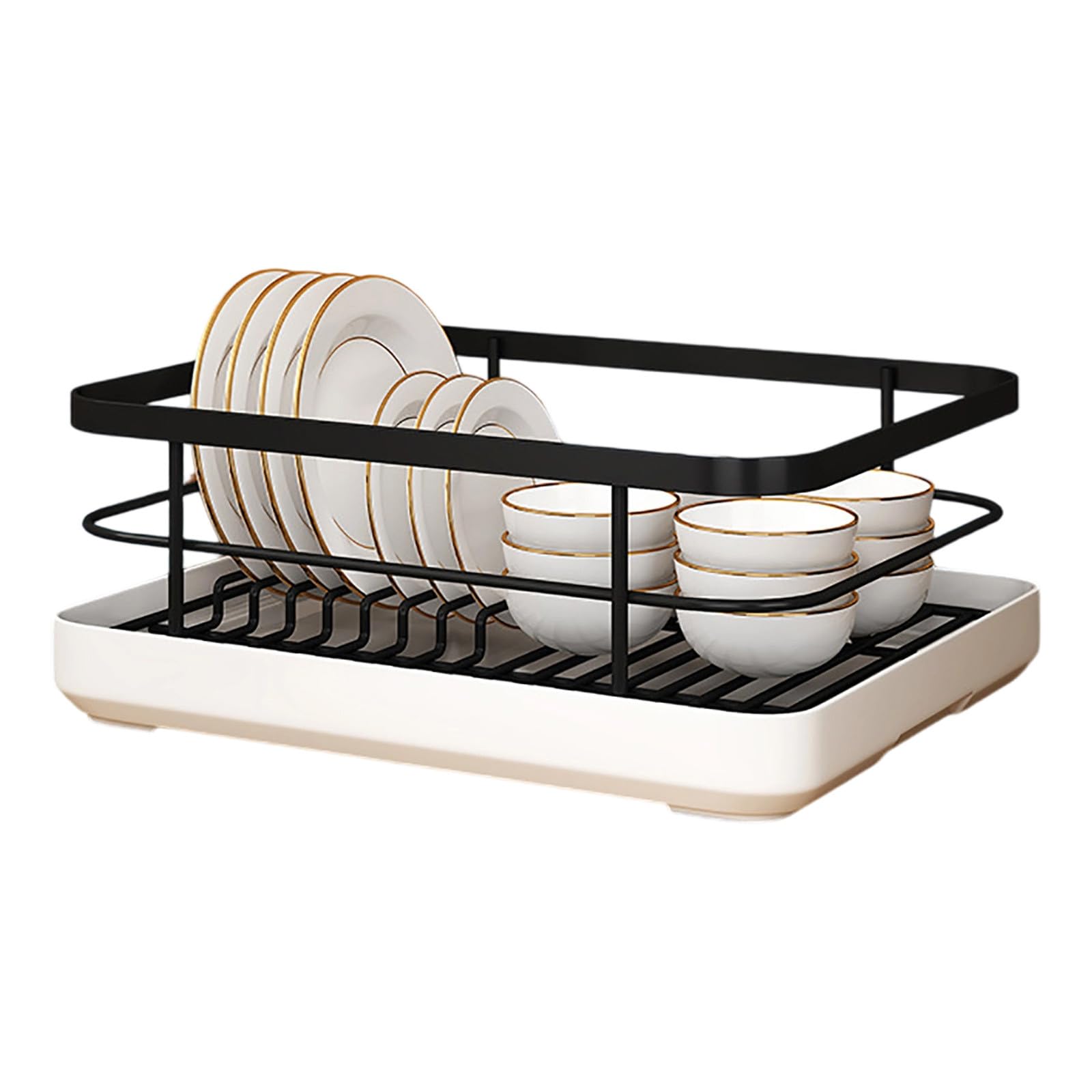 Abtropfgestell mit großem Fassungsvermögen, für Küchentheke, schwarzer Geschirrtrockner mit Besteckhalter, 40,6 x 30,5 cm, Schüssel, platzsparendes Design, Küchenaufbewahrungslösung