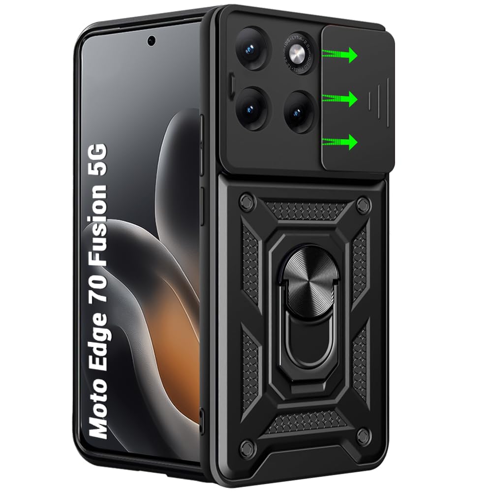 TheGiftKart Tough Armor Bumper Back Cover Case for Motorola Moto Edge 70 Fusion 5G | Sliding Camera Cover, Kickstand & Ring Holder | 360 Degree Protection Back Cover Case (PC & TPU, Black)-image-8