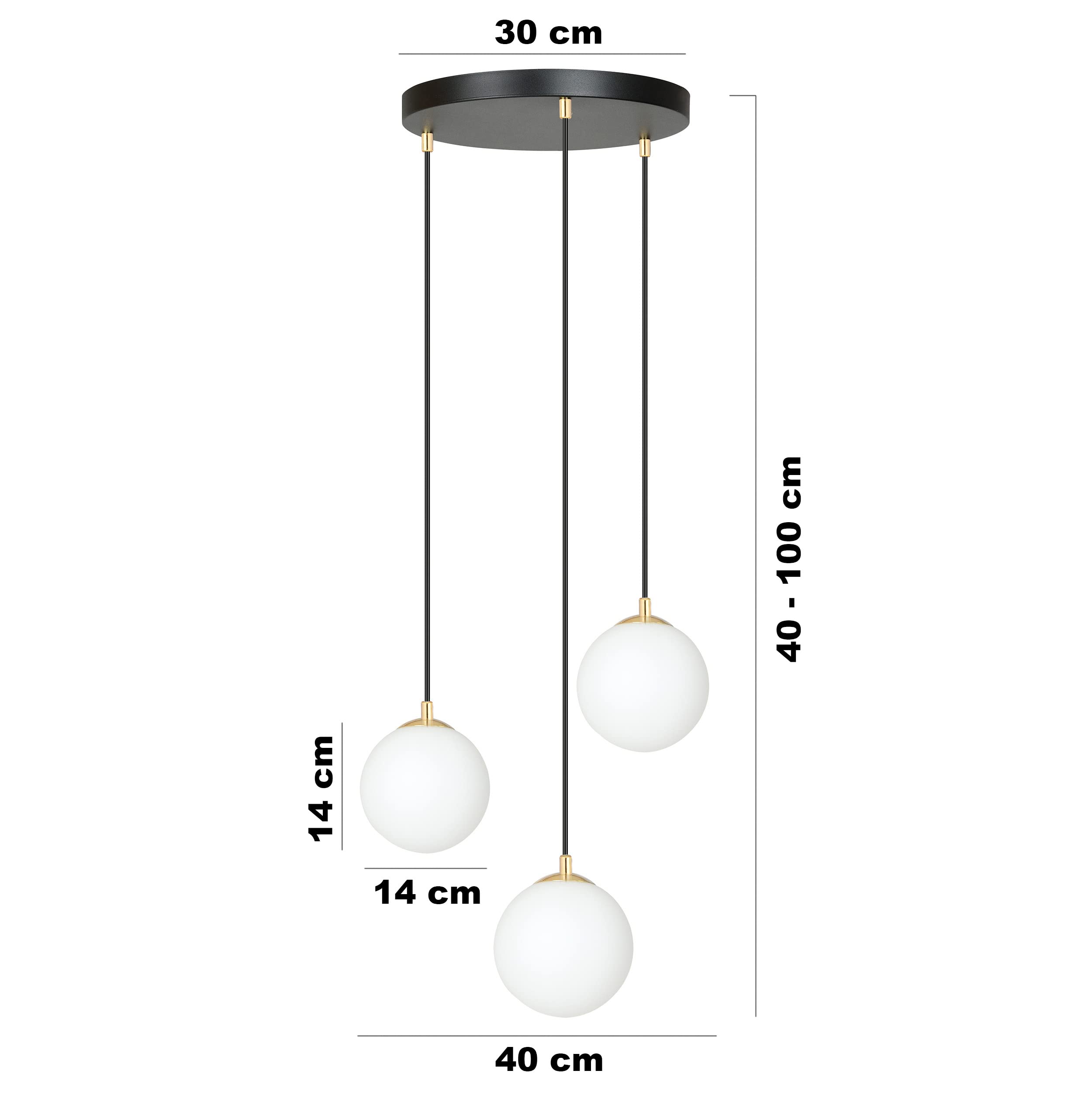 Suspensión Contemporánea Royal 3 Luces Acero Negro/Oro Bolas Cristal Blanco