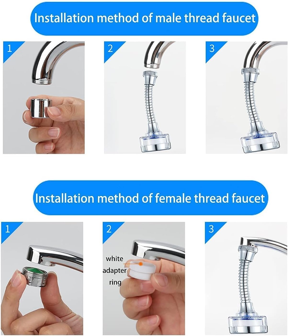 Filtro Purificador de Agua para Grifo 360° Rotatorio - Para Cocina y Baño, con Tubo Extensible, Elimina Cloro, Fluoruro, Metales Pesados y Cal (Agua Dura)