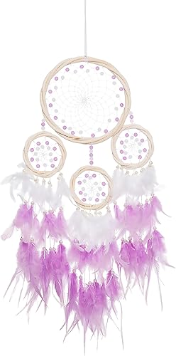 HOLSM-III Brand HOLSM-III Brand - Atrapasueños de ratán grande hecho a mano con perlas de cristal y plumas de pavo, decoración de árbol de Navidad