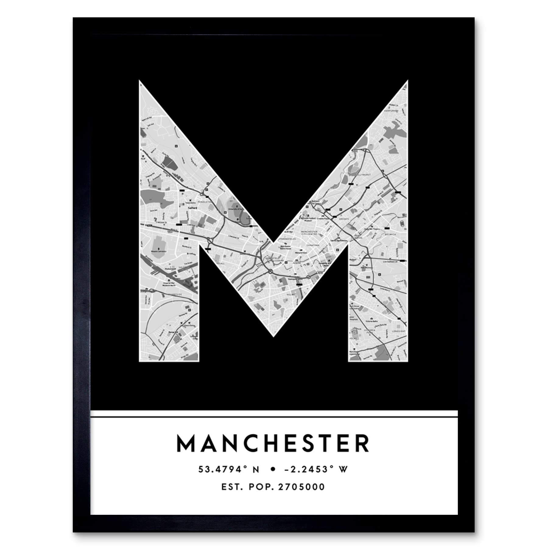 Wee Blue Coo Framed Wall Art Manchester England United Kingdom City Map Modern Typography Stylish Letter Word12X16 Inch from B&Q