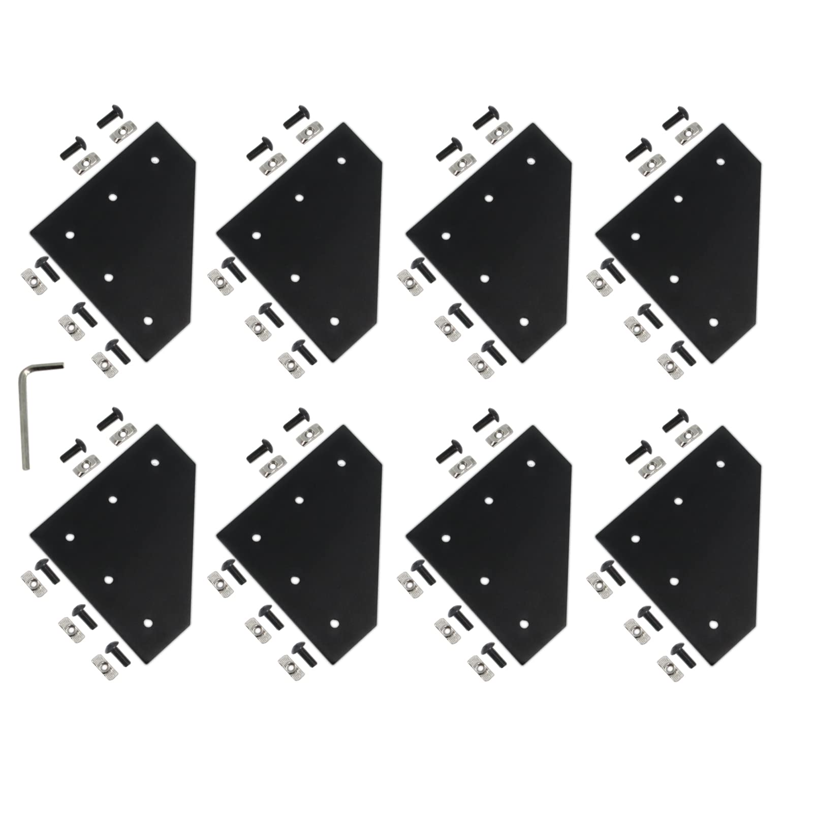 Zeberoxyz Set van 10 zwarte hoekbeugels 4040 met schroeven M6 serie 4040 voor 8 mm sleuf van geëxtrudeerd aluminium (serie 4040 zwart met moer