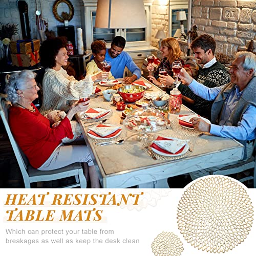 24 Pcs Gold Round Pressed Vinyl Placemats Metallic Placemats Coasters Set Including 12 Placemats And 12 Coasters Hollow Round Table Mats For Wedding Dinner Party Table Supplies #TOP3