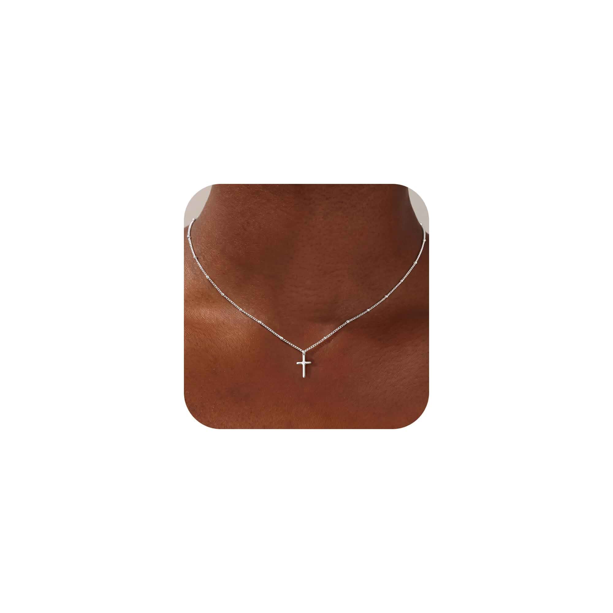 925 Sterling Silver Cross Necklace for Women Dainty Cross Necklace Dainty Bead Chain Cross Pendant Necklace Jewelry Christian Baptism Religious Faith Jewelry Gifts 16 18 20 22 24 Inches