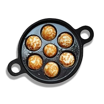 Degiz Super Smooth Cast Iron Paniyaram Pan | 7pit, 19cm/7.4 inch, 2.2kg | Induction Friendly | Nonstick, Pre-Seasoned Appe/Paddu Pan,