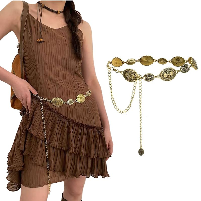 Western Metal Belt for Women - Cowgirl Chain Decorative Belt with Adjustable Buckle