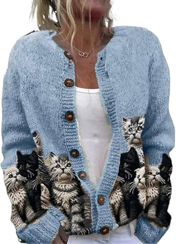Cat Sweaters for Women Oversized Cardigan Sweater Crew Y2K Button