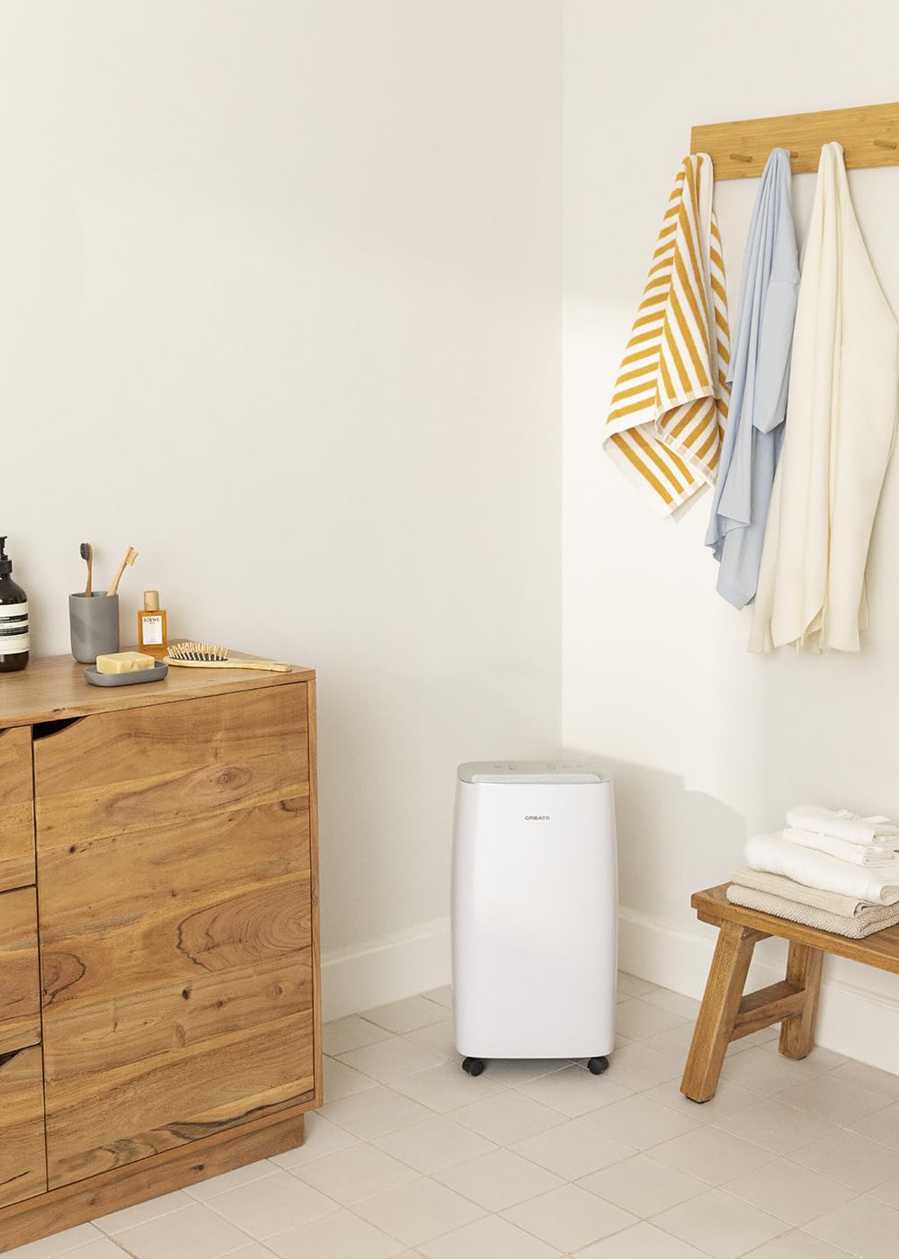 CREATE/Deshumidificador XL CUBIC blanco/Estancias de hasta 40m², filtro de aire lavable, pantalla táctil, reduce un 80% la humedad ambiente, elimina hasta 10 L/día, 220W