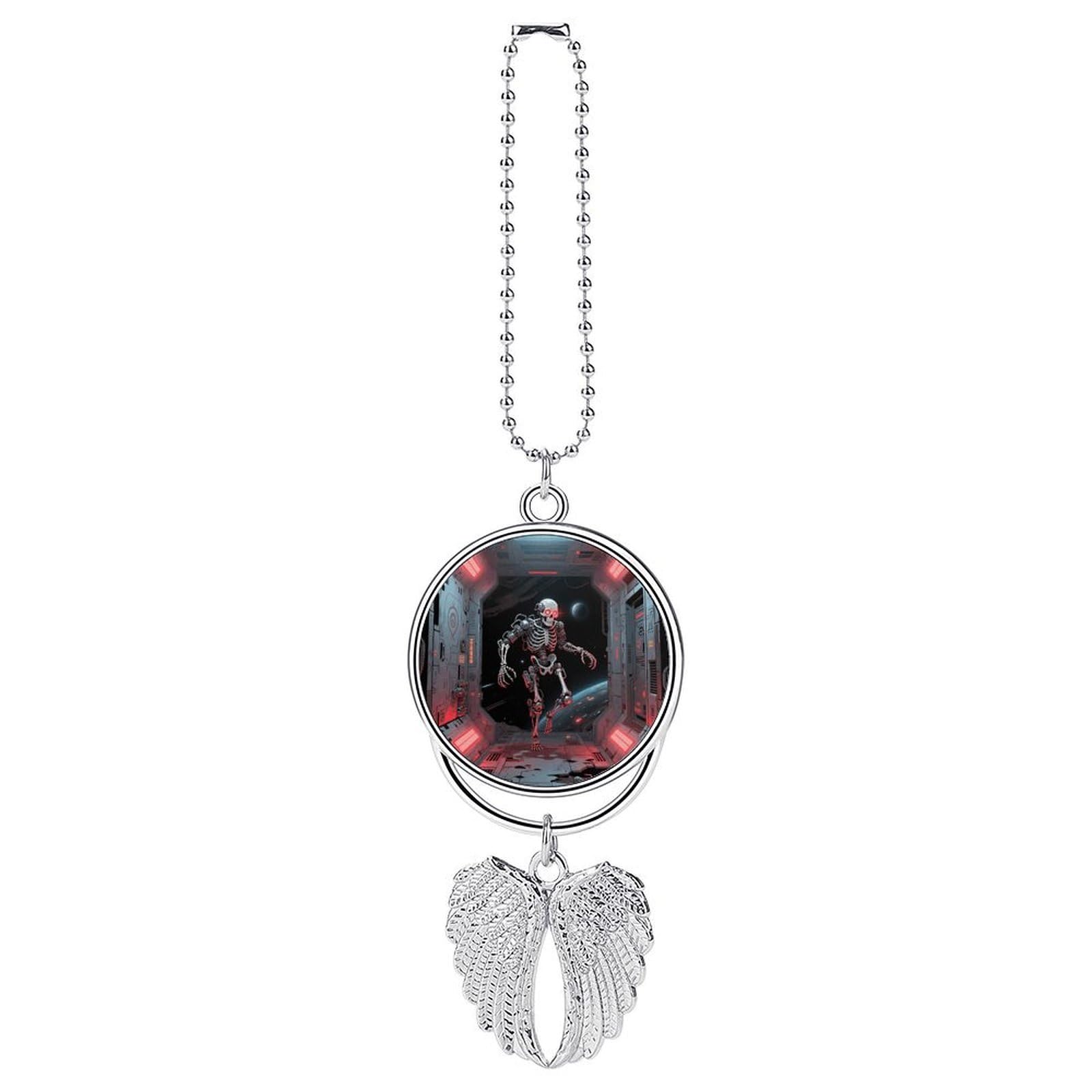 Skull Car Pendant Car Rearview Mirror Pendant Custom Photo Car Hanging Ornament Car Rear View Mirror Hanging Accessories Angel Wing Car Charm Gift for Men Women