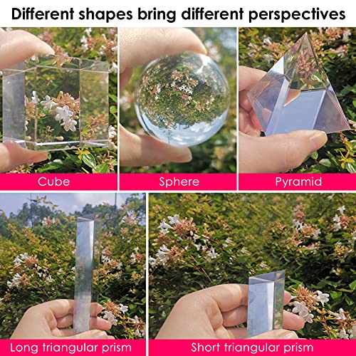 Finderomend K9 Optical Crystal Photography Prism Set,5 Pack With 55Mm Crystal Ball,50Mm Triangular Prism,60Mm Optical Pyramid,50Mm Crystal Cube,150Mm Triangular Prism For Teaching,Photograph #TOP5
