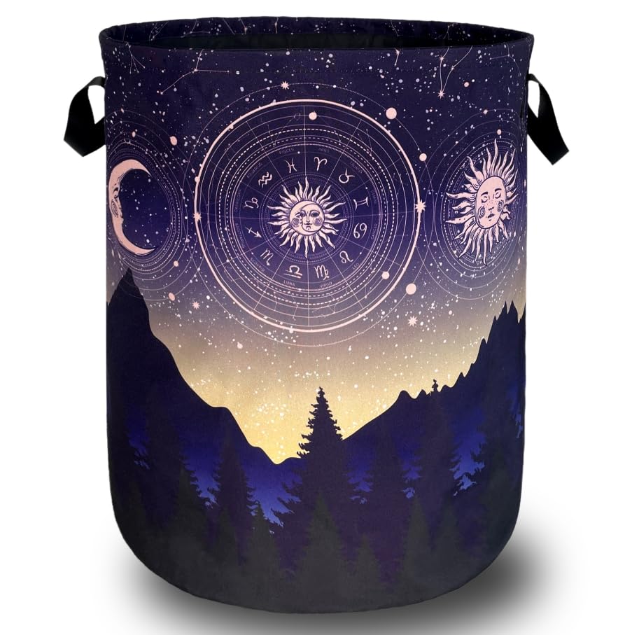 Blue Galaxy Forest Laundry Basket Oxford Cloth Foldable Hamper 18.9x16.5 In