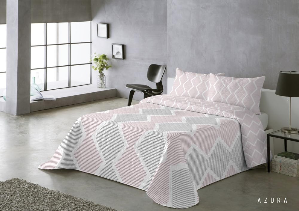 BOHEME Colcha Estampada Reversible Azura Magenta. Colcha Cama 90-180x270 cm.