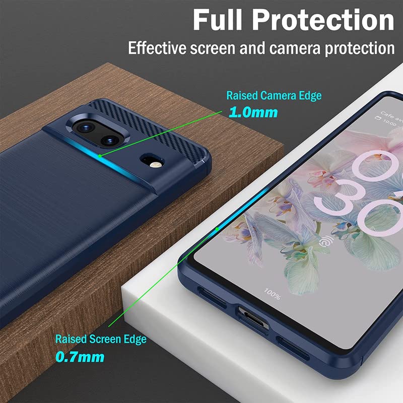 Image of NPRC Hybrid Ultra Slim Protective Case TPU Non-Slip Carbon Fiber Texture Shockproof Case Cover for Google Pixel 7 - Blue