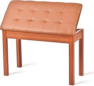 ZHRUNS Duet Piano Bench Wooden Keyboard Bench with Storage Compartment, 29''Piano Chair Seat with Padded Cushion, Long Piano Stool Brown