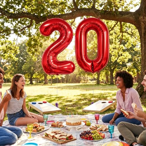 Image of Number Balloons Red Party Balloon - 40 Inch Large Number 20 Balloon, Numbers Balloon Birthday Decorations, Red Party Supplies for Anniversary