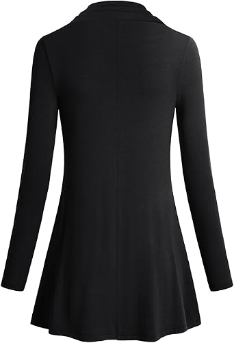 Miniatura 2 de Miusey - Camiseta tipo túnica con manga larga y cuello drapeado para mujer, blusa informal y ajustada que favorece la figura
