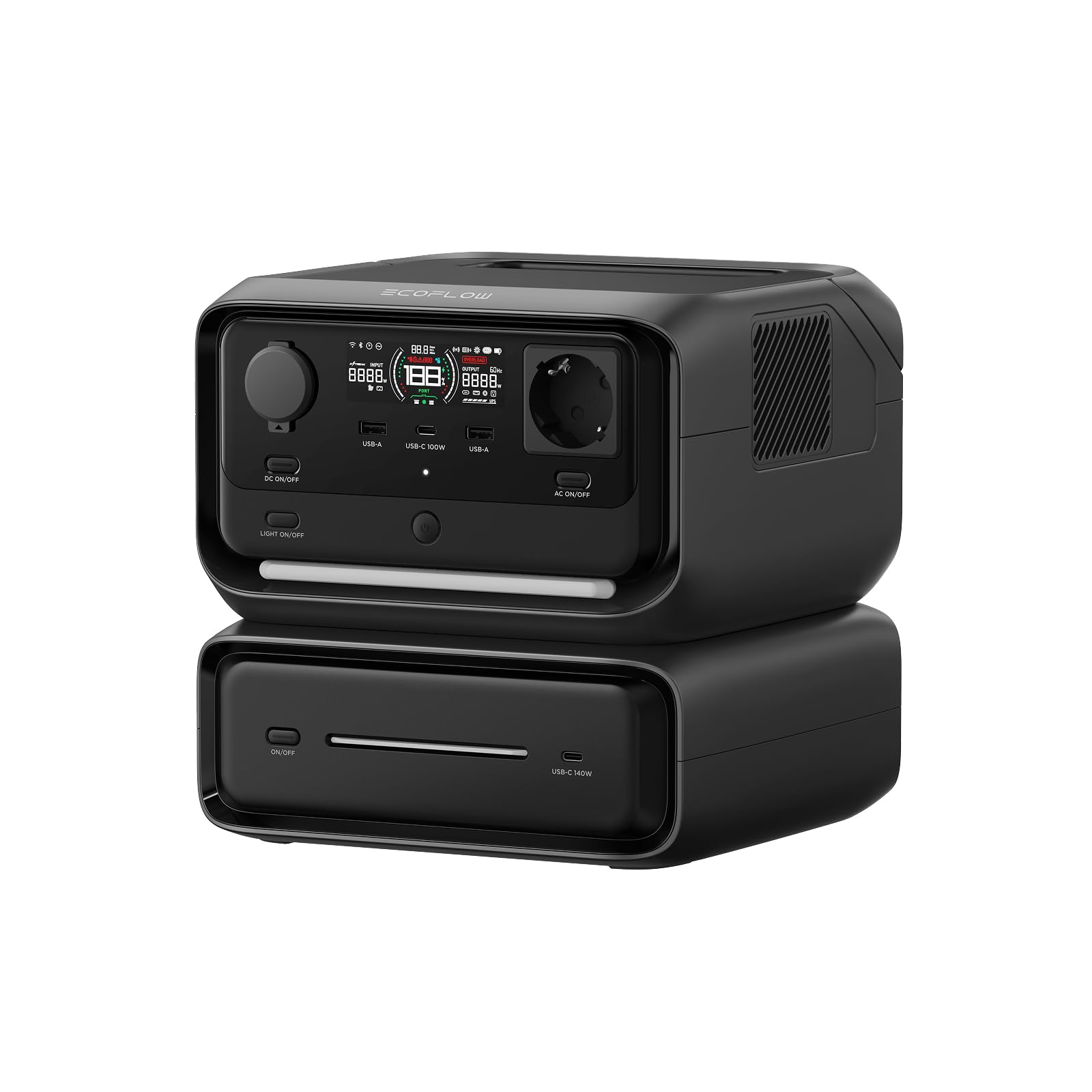 EcoFlow RIVER 3 Max (RIVER 3 Plus y EB300) Estación de energía portátil - Batería LFP de 572 Wh, salida de 1200 W, <10 ms UPS, conexión inalámbrica, generador solar para camping y RV