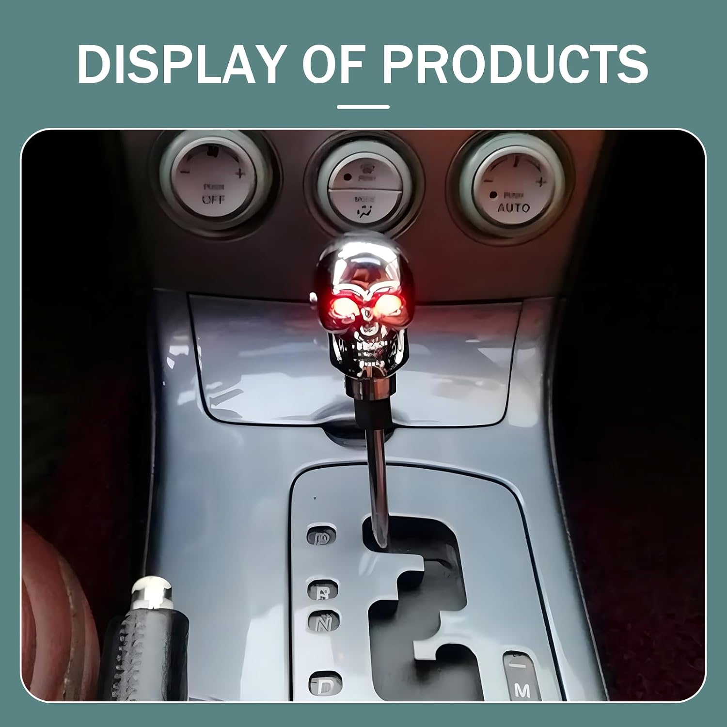 1 PC Car Shift Knob Gear Cover, Skull Shape Manual Vehicle Alloy Shifter with LED Light with M8/M10/M12 Adapter, Personalized Decorative Modification Accessories for Most Cars (Silver & Red)
