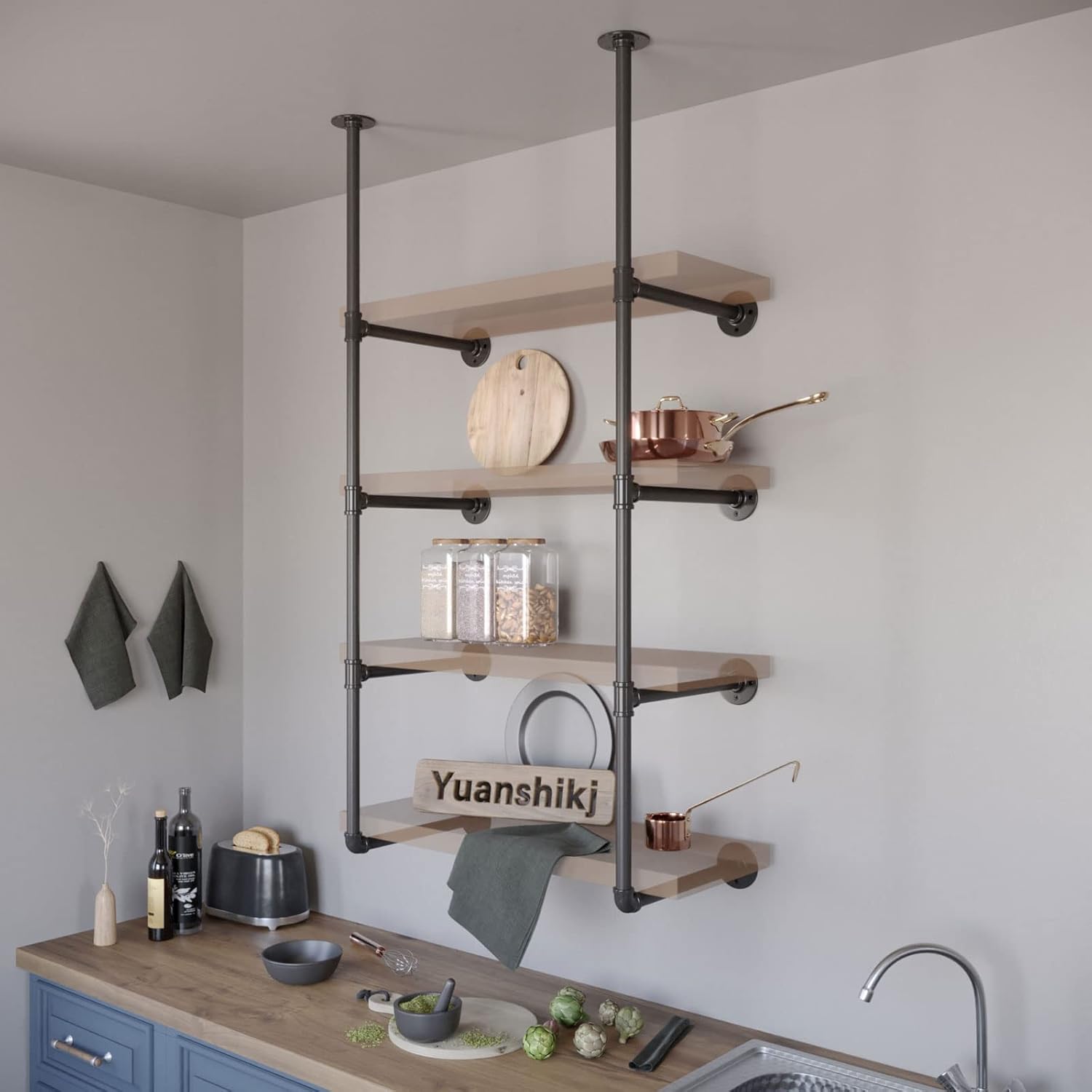 Blасk Frіdау Clеаrаnсе Yuanshikj 2Pc (56 tall 12deep 3/4) Industrial Wall Mount iron Pipe Shelf Shelves Shelving Bracket Vintage Retro Black Open Bookshelf Bookcase DIY Storage office Kitchen (2 Pcs 4Tier Hardware only )