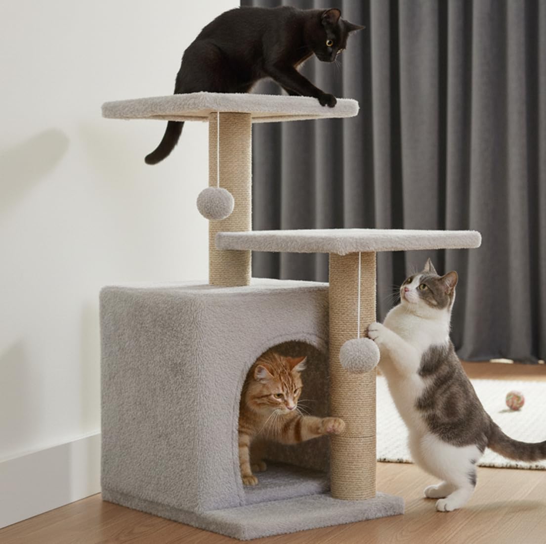 Wudyhub Cat Tree Indoor Climbing Activity Tower with Scratching Posts | Cat-02-Grey | 30x40x66 cm