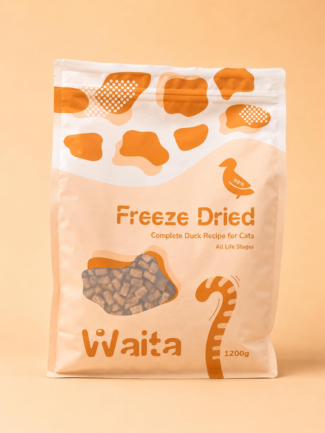 Complete Duck Recipe Freeze-Dried Complete Cat Food Treats Toppers 1.2kg, Hypoallergenic No Grain; Freeze Dried to Protect Nutrition and Rich Protein, Easy Digestion for Cats