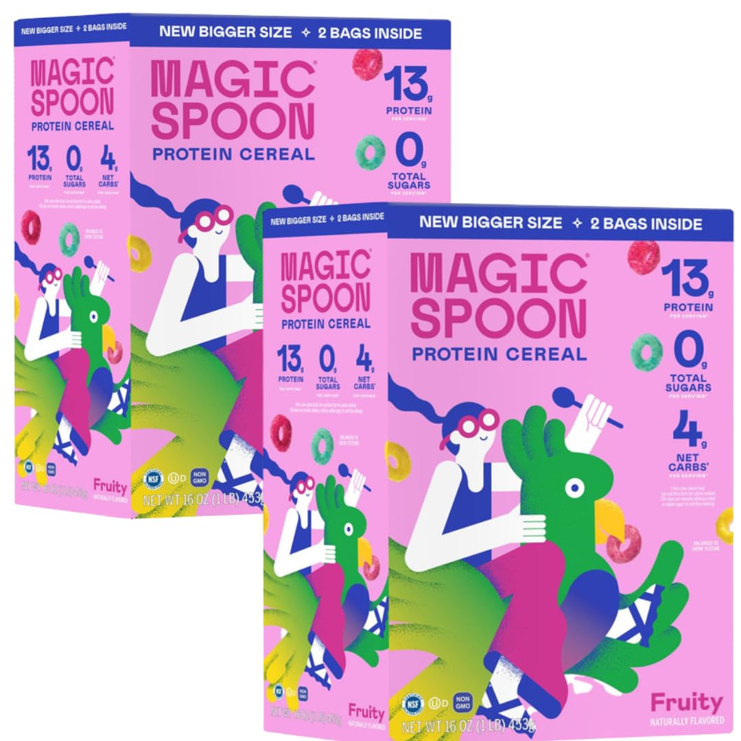Magic Spoon Fruity High Protein Cereal - Sugar Free Snacks & Breakfast Food - Grain & Gluten Free Cereal - Low Carb & Keto Friendly 16 Ounce (2pack)