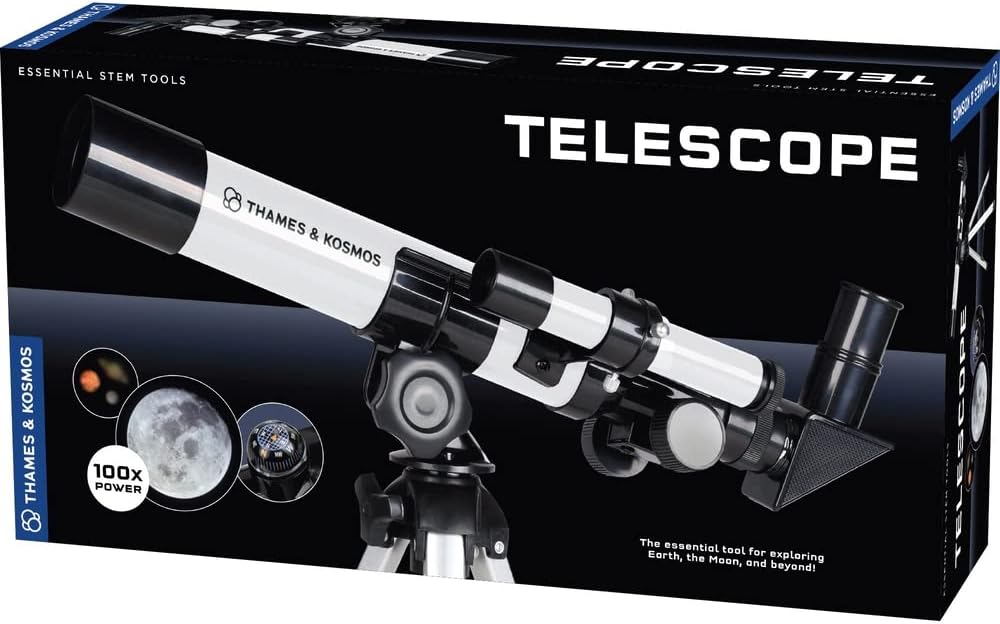 The Thames & Kosmos Telescope Essential STEM Tool | Childrens Refractor Telescope with 100x Magnification & Built-in Compass | Classic Scientific Device for Astronomical & Terrestrial Observations