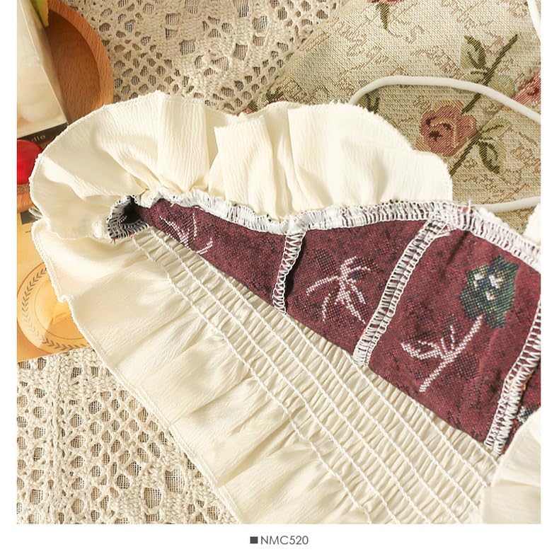 Image of ICW Women Korean Retro Style Vintage Floral Jacquard Lace-Up Off-The-Shoulder Smock Puff Sleeve Ruffled Crop Blouse Corset Top DN6021