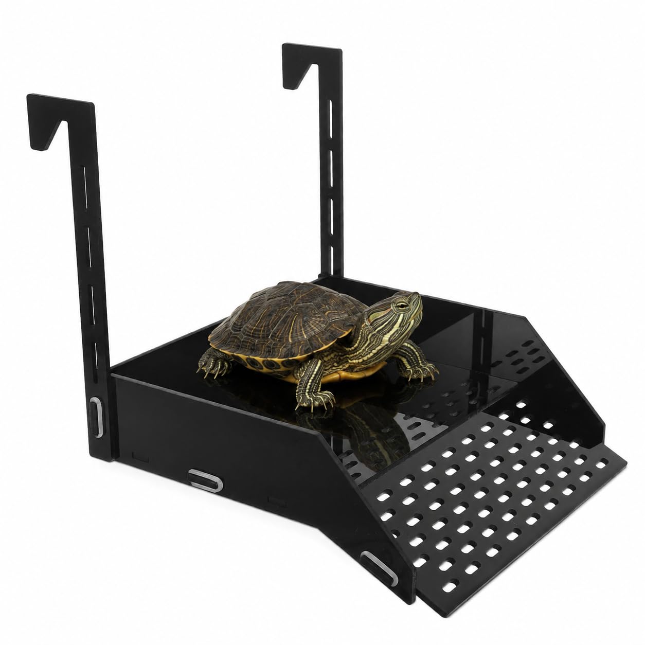 SUPVOX Large Hanging Turtle Basking Platform, Black Acrylic Ramp Dock for Aquatic Terrapins, Adjustable Non-Slip Aquarium Terrace Above Tank Topper