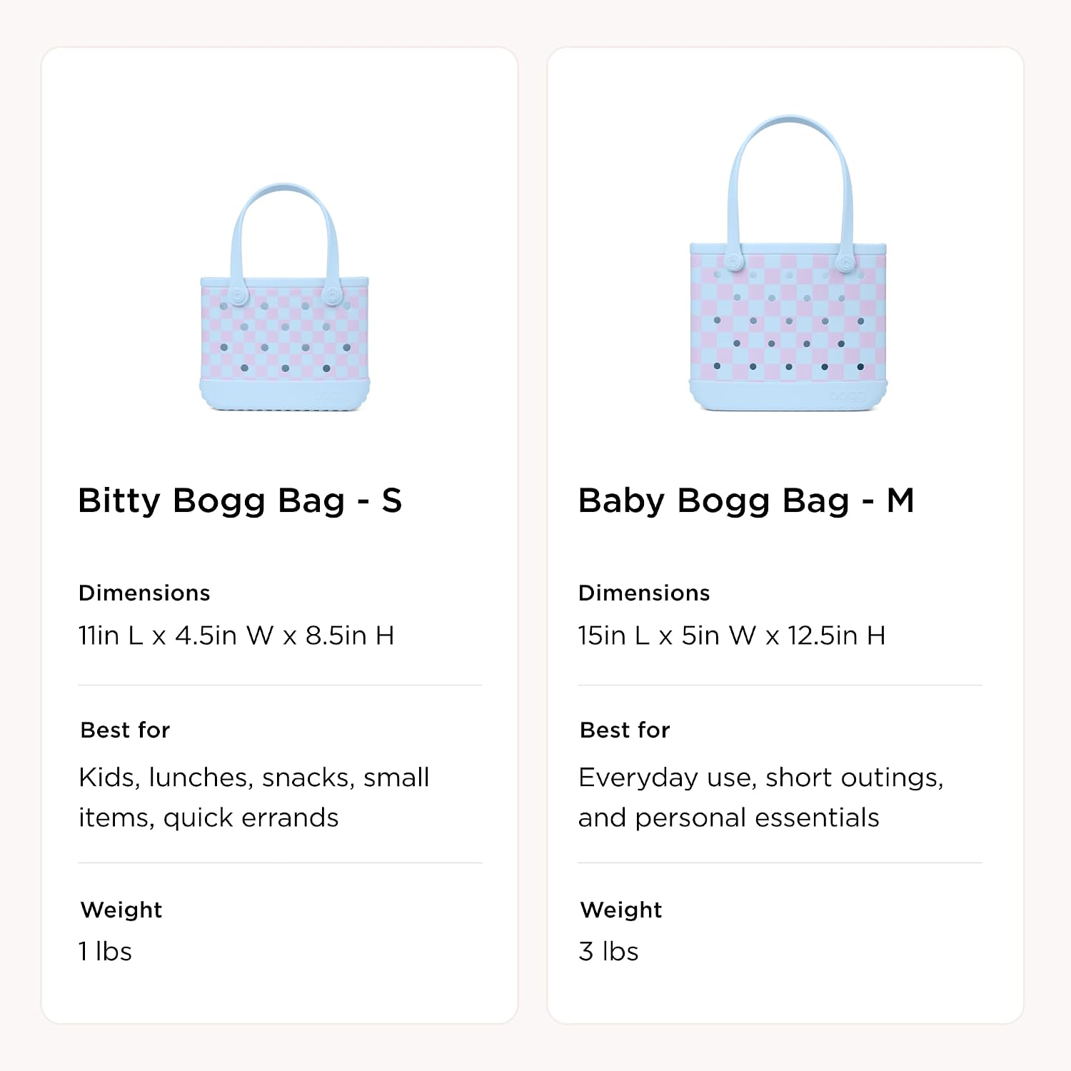 BOGG BAG Bundle – Baby, Medium 15” x 5” x 12.5” + Bitty, Small Tote 11” x 8.5” x 4.5” – Beach, Pool, Boat, Work, Sports (Checker Out)