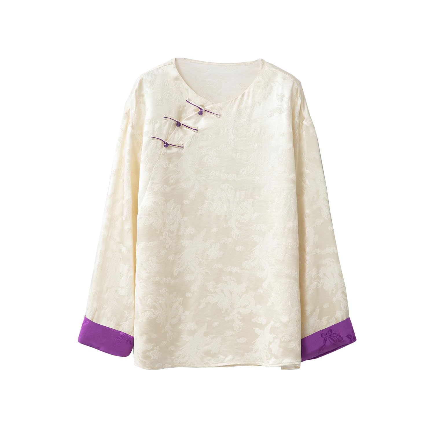 Blusa Beige de Estilo Nacional Chino con Mangas enrolladas
