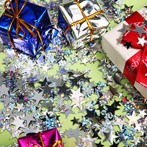 Image of Hestya Star Confetti Glitter Table Confetti Metallic Foil Stars for Christmas Party Wedding Festival Decorations(Silver Set,10mm and 6mm,60g)