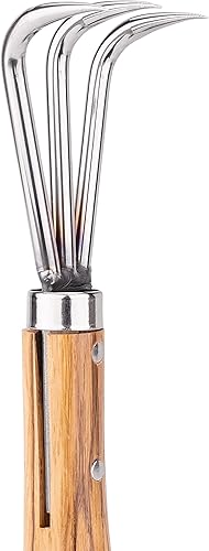 Miniatura 4 de Nisaku NJP957 Nekaki Sanbondume - Cultivador manual de triple garra, longitud de dientes de acero inoxidable japonés, 1.5 pulgadas, mango de madera