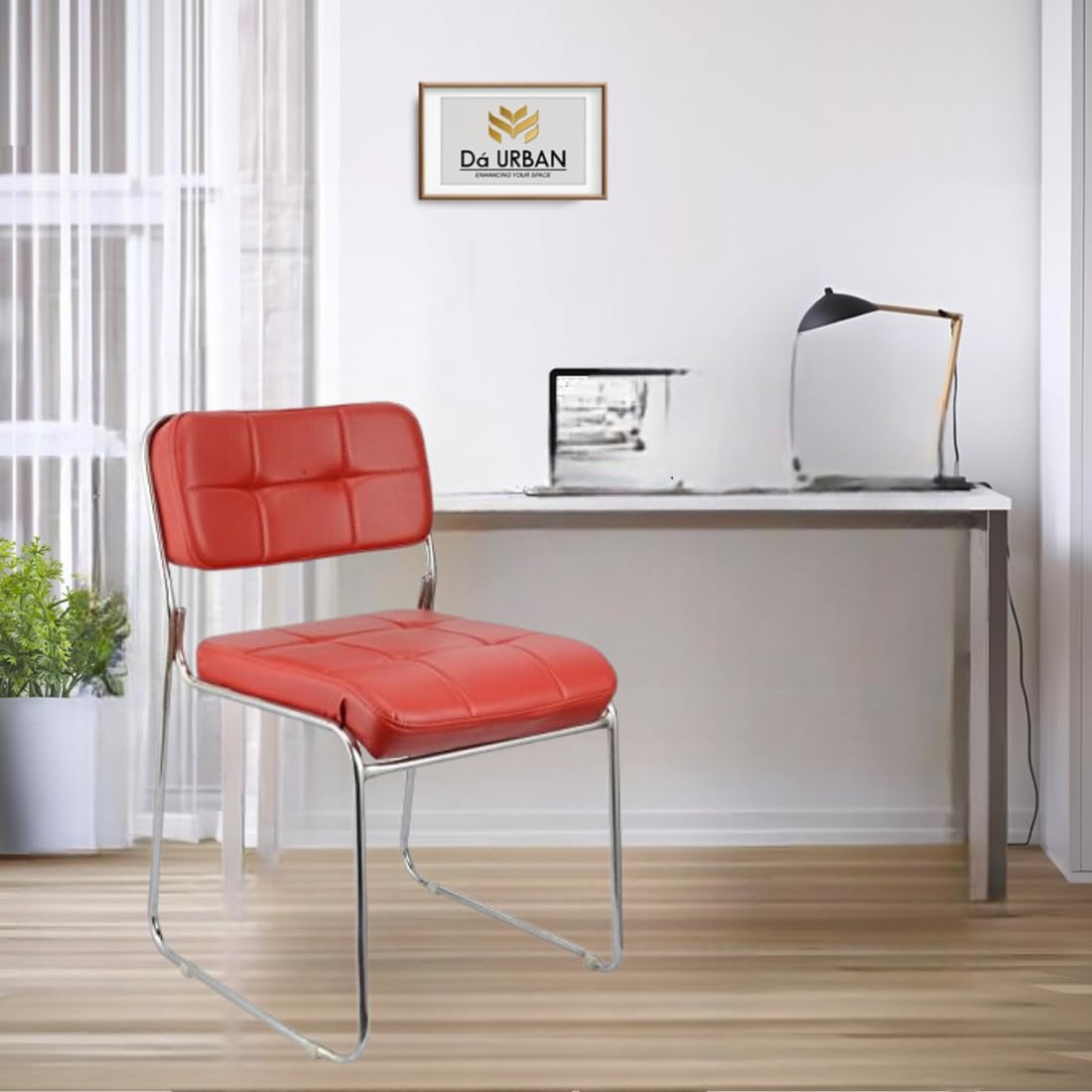 Da URBAN® Auston Leatherette | Heavy Duty Metal Frame| Visitor/Study Chair Without Arms (Red)