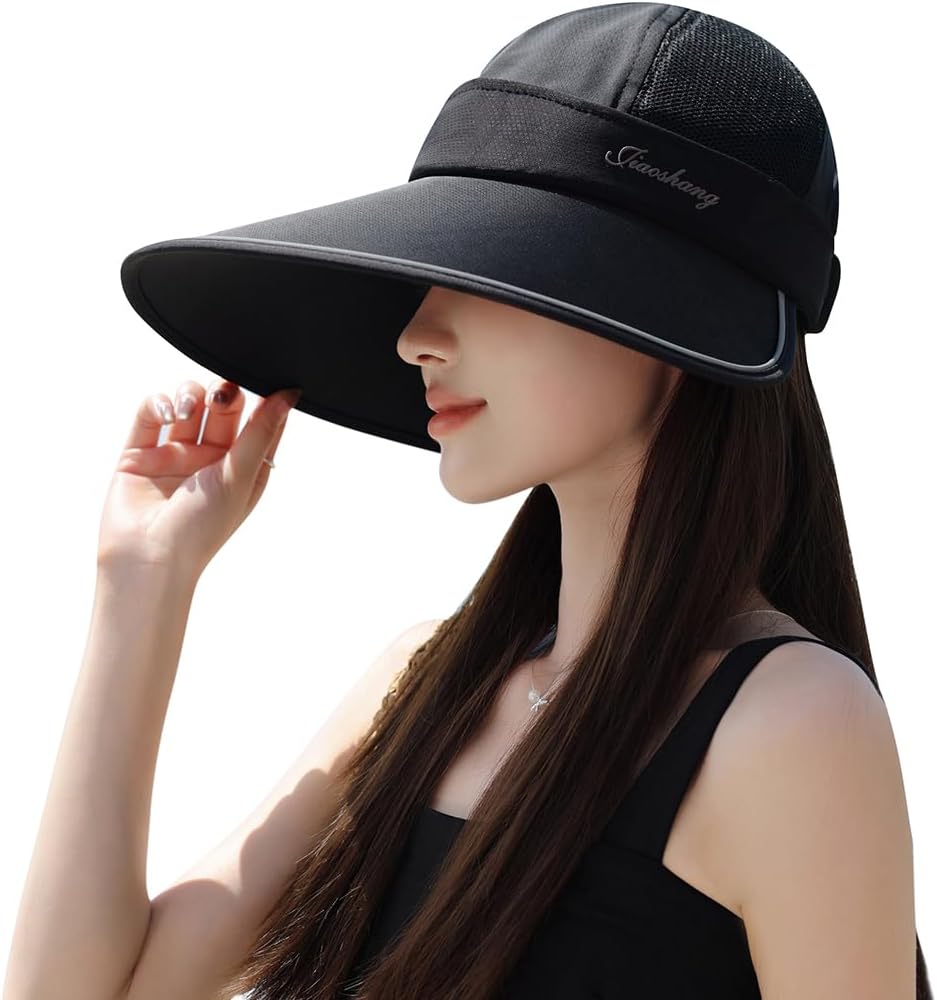 Zip-Off Elastic Back Extra Wide Brim Visor UV Protection Mesh Sun Hat Women Golf