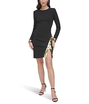 Vince Camuto Women's Long Sleeve Crepe Dress with Paillette
