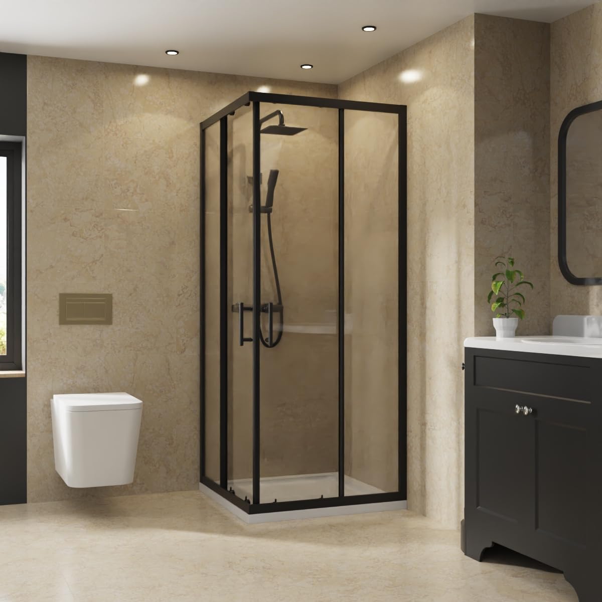 Nrg Black 760 X 760Mm Bathroom Square Corner Entry Shower Enclosure With Double Sliding Doors 6Mm Safety Glass Framed