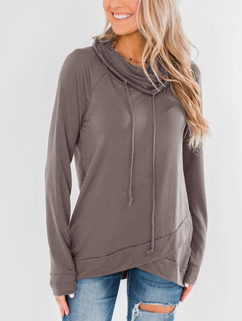 Orchidays Womens Long Sleeve Sweatshirt Cowl Neck Workout Tunic Tops Casual Drawstring Pullovers - Image 3