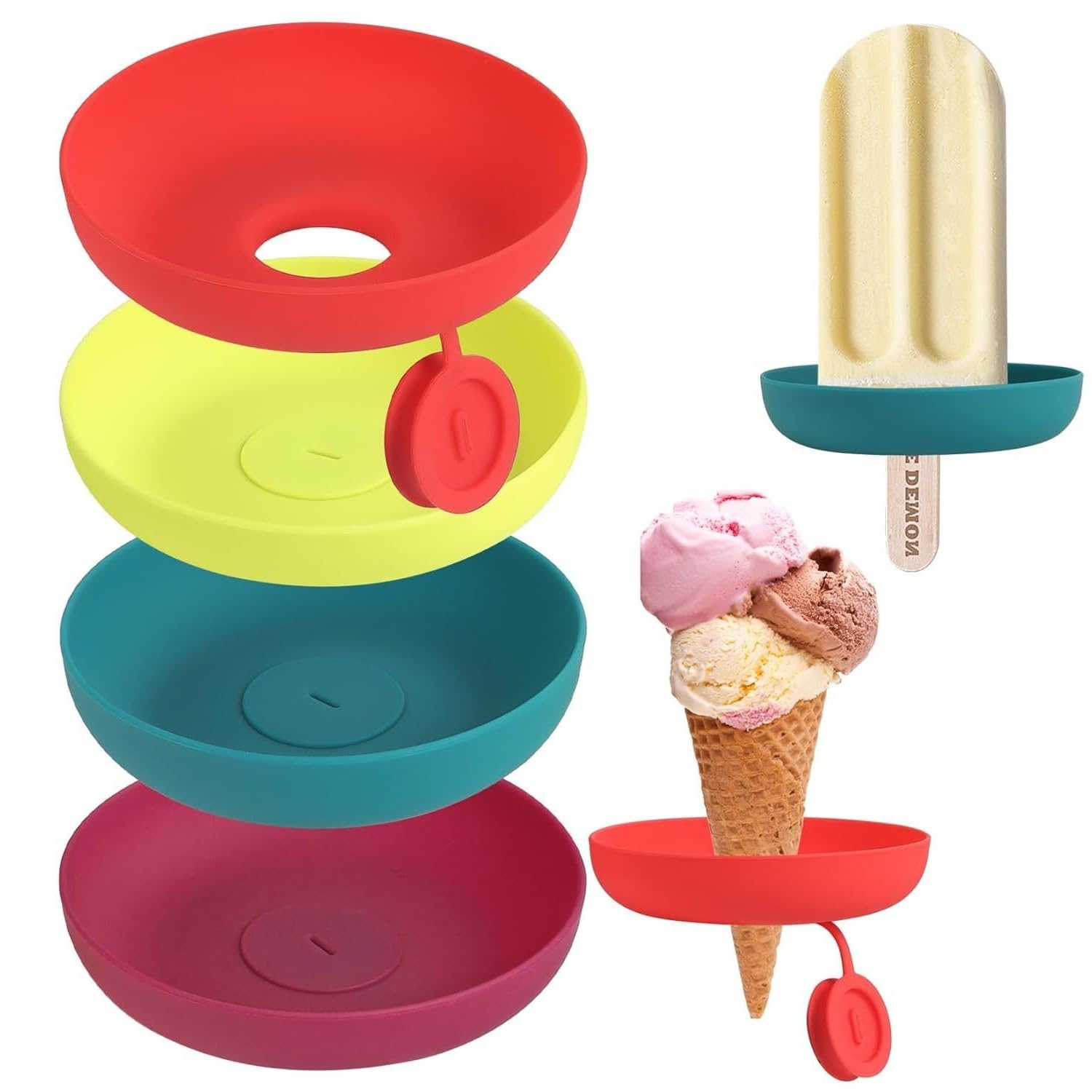 HASTHIP® Silicone Popsicle Drip Catcher, 2 in 1 Silicone Ice Cream Cone Drip Guard for Waffle Cone Ice Cream Reusable Food Grade Ice Cream Holder Drip Tray for Popsicle, Cone Ice Cream, Pack of 4-image-11