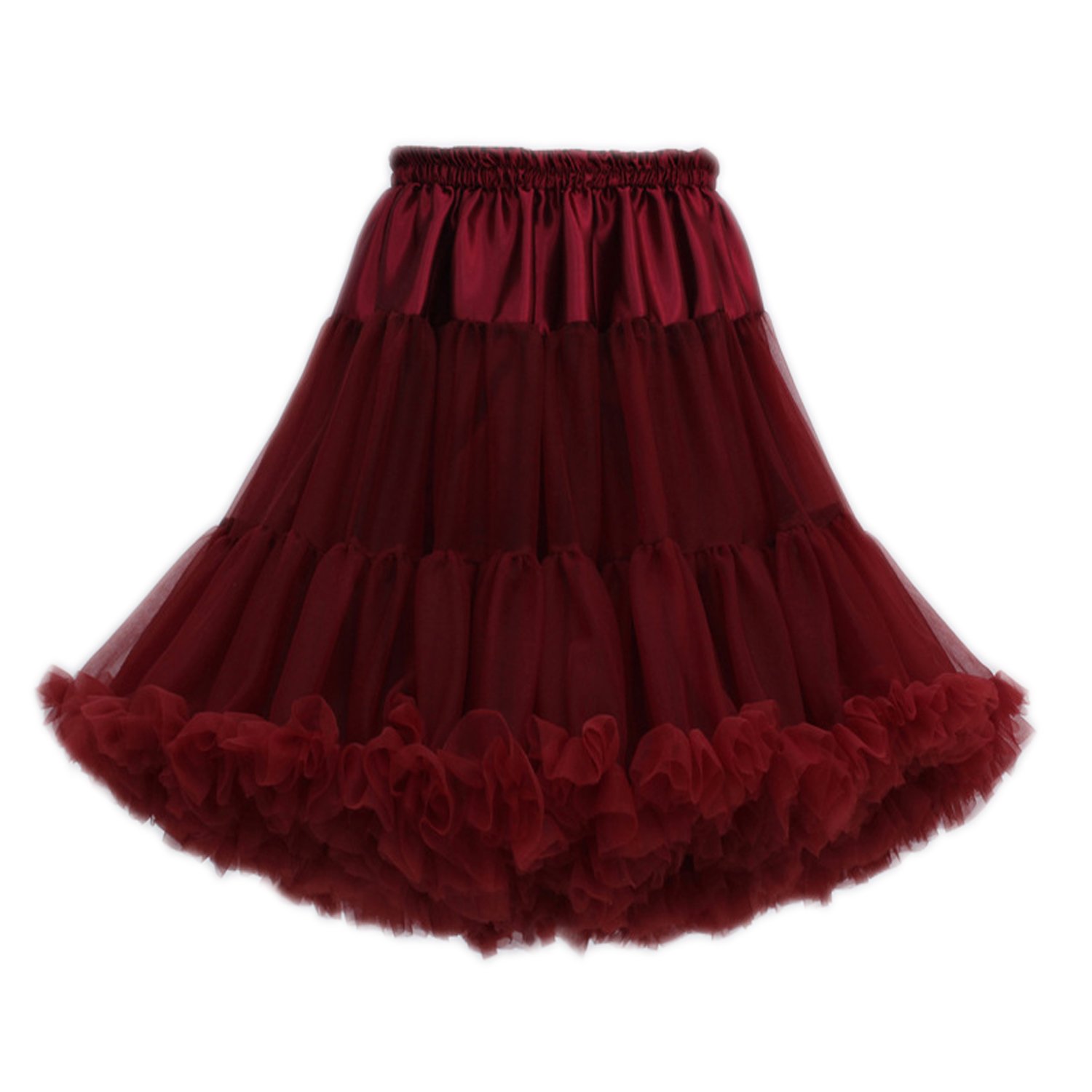 FOLOBE Women's Tutu Costume Ballet Dance Knee Length Multi-Layer Puffy Skirt Soft Petticoat Tulle Underskirts TT009 WineRed