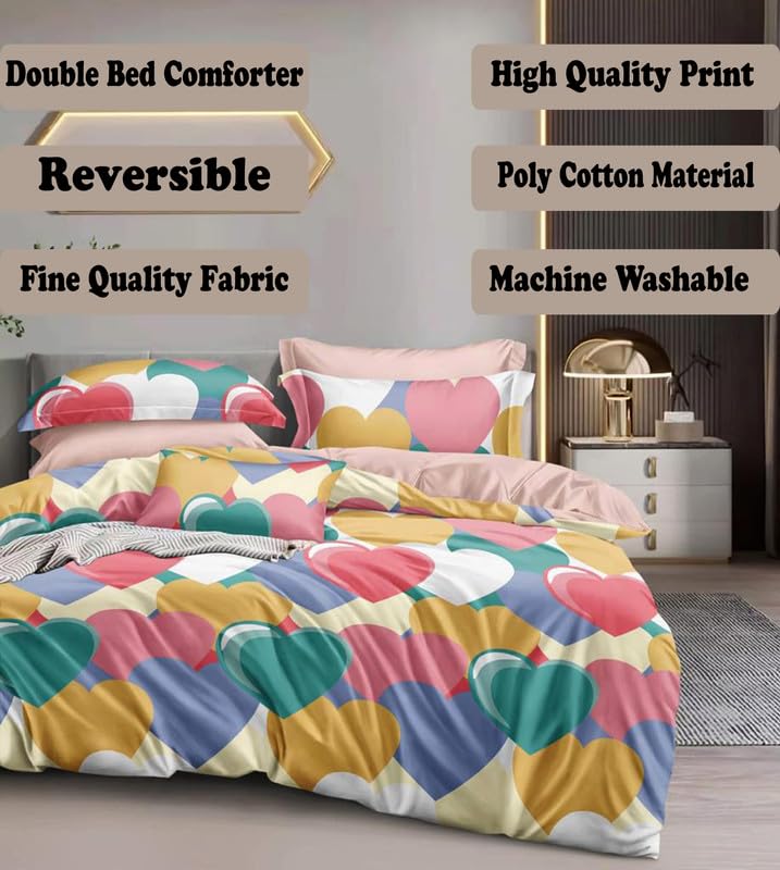 Image of Polycotton Polyester Polyfill 120 GSM Reversible Double Bed Comforter, Blanket, Queen (90x100 inch) Green & Multi
